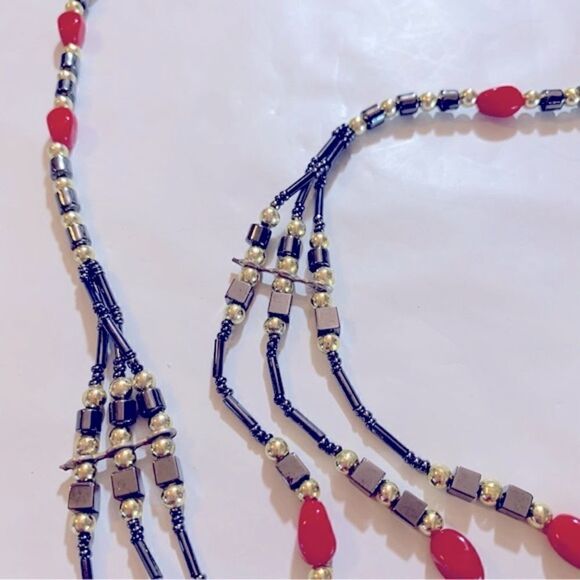 Sterling Silver Hematite & Coral Necklace 18” Gorgeous - Picture 4 of 7